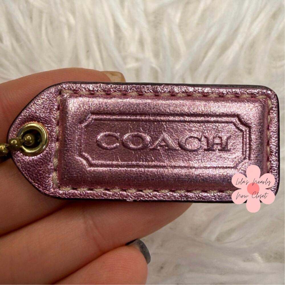 1.5” y2k COACH Metallic Pink Fob Bag Charm Hang tag Hangtag